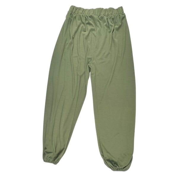 Zenana Pants Medium Olive Green Side Slit Wide Leg Relaxed Knit Jogger Pants - Picture 2 of 12